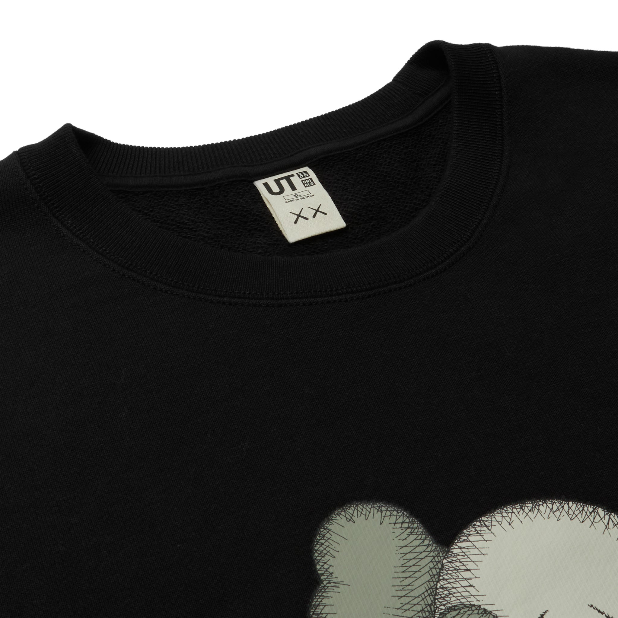 Neck view of Kaws x Uniqlo UT Graphic Black Sweatshirt 467773